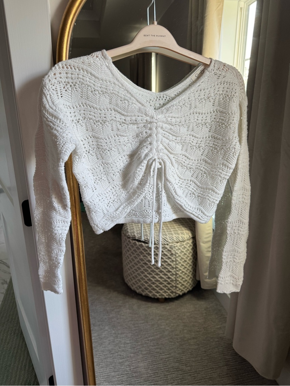Jessica Simpson White Open-Knit Sweater Top with Drawstring